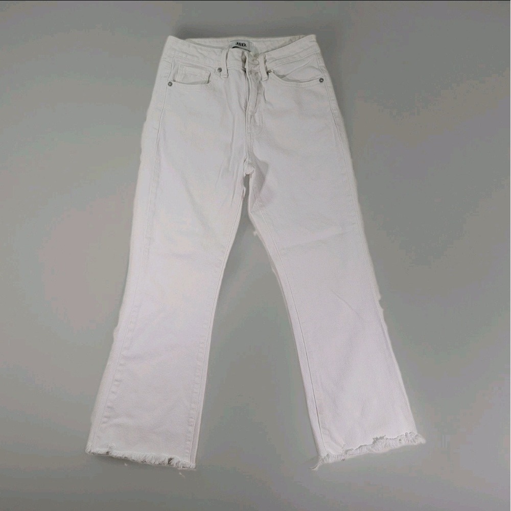 Just Black Denim JBD White High Rise Crop Flare Raw Hem Jeans DP674-WHT Size 26